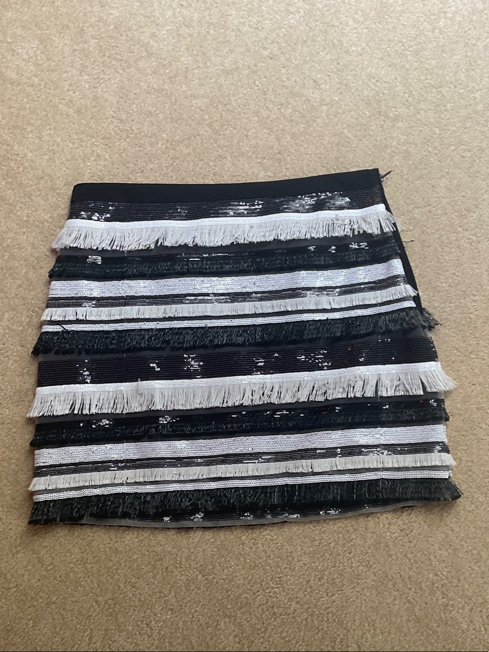Guess Black and White Fringed Stripe Mini Skirt